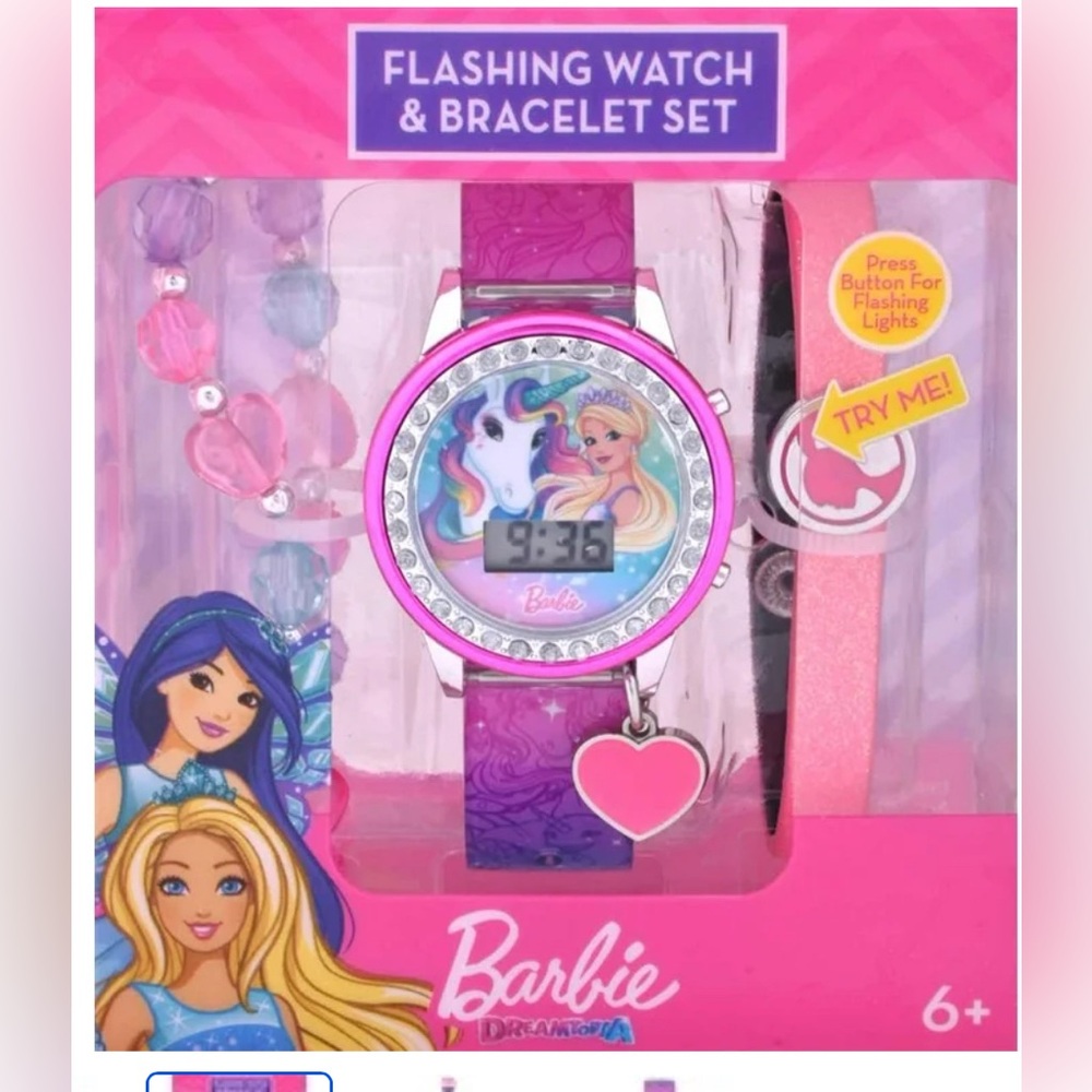 NEW| Barbie Pink and Purple Flashing Watch & Bracelet Set